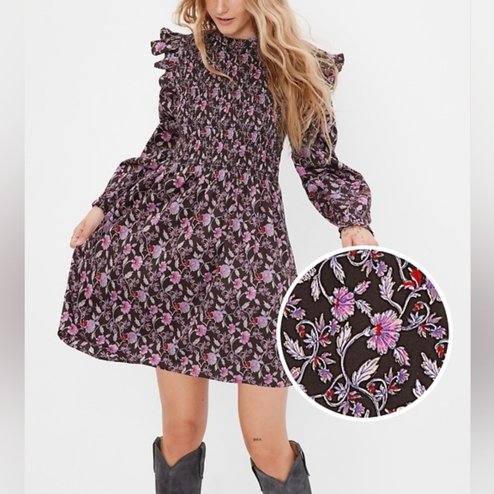 Gap Smocked Ruffle Sleeve Floral Mini Dress